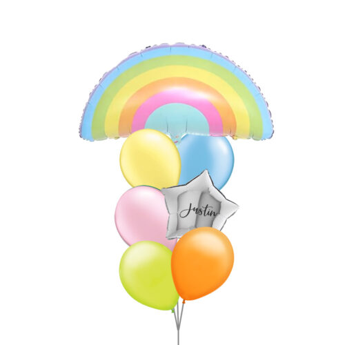 Rainbow Foil Balloon + Balloon Bouquet with Customized Silver Star Foil