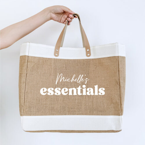 Large Jute Bag with Leather Handle - essentials/ school stuff design