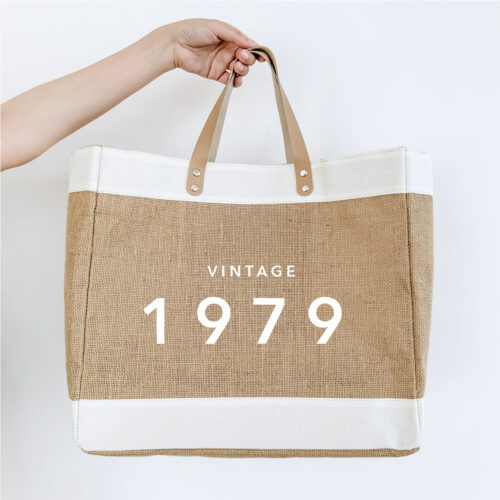 Large Jute Bag with Leather Handle - VINTAGE year Design