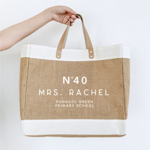 Large Jute Bag with Leather Handle - N number 40 Design