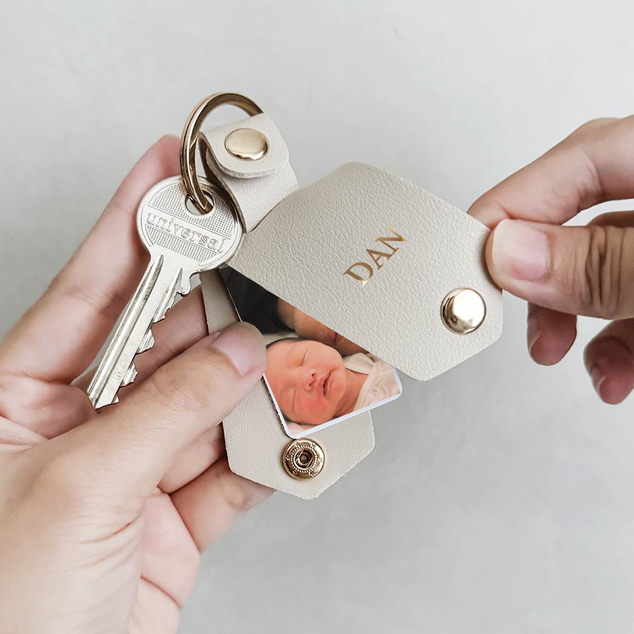 'Personalised Leather Photo Keychain Beige