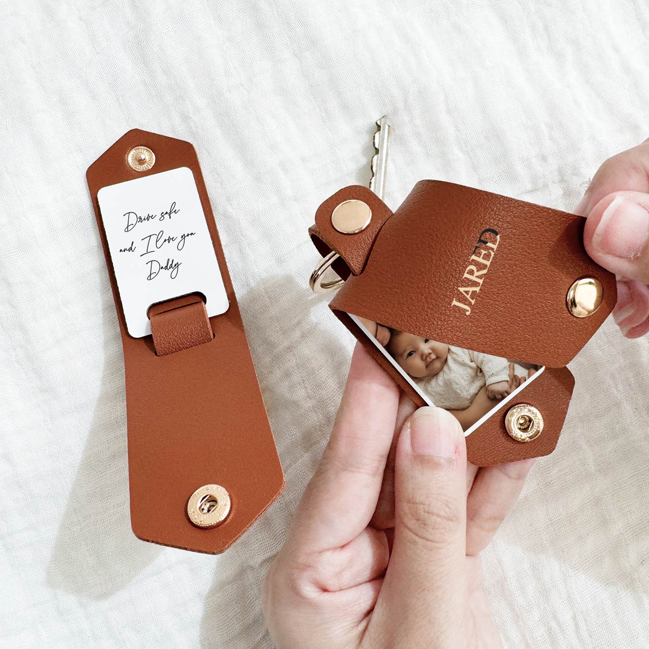 Personalised Leather Photo Keychain Brown
