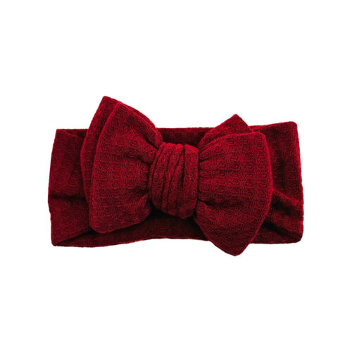 Baby Solid Big Bow Stretch Textured Fabric Headwrap- Red