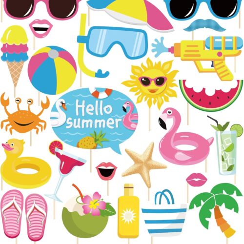 Beach Summer Pool Party Photo booth Props Set of 25