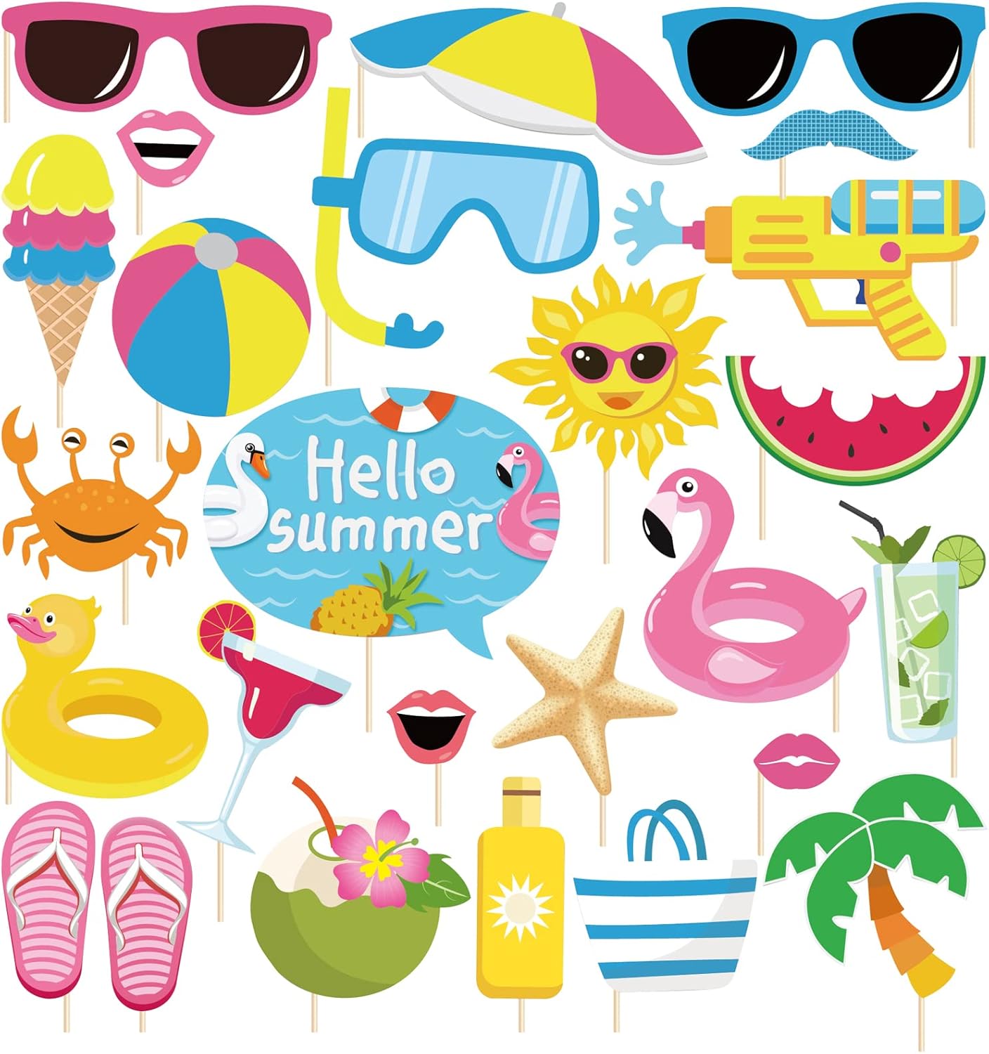 Beach Summer Pool Party Photo booth Props Set of 25 [DIY Kit]