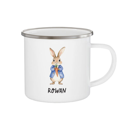 Custom Name Kids Shatterproof Enamel Mug - Blue Bunny