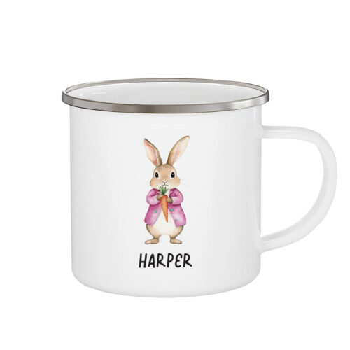 'Custom Name Kids Shatterproof Enamel Mug - Pink Bunny