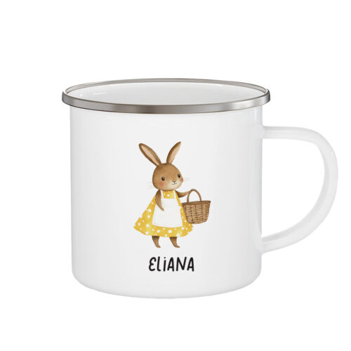 'Custom Name Kids Shatterproof Enamel Mug - Yellow Bunny