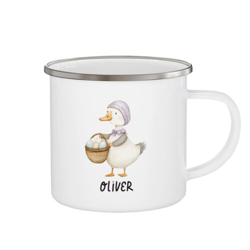 Custom Name Kids Shatterproof Enamel Mug - Paisley Duck