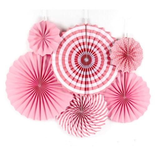Party Fans Pattern PInk Set of 6, Backdrop Rosettes