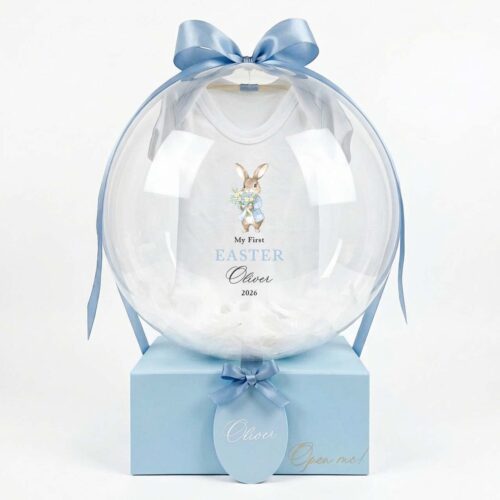 Easter Gift Balloon Box with Baby cloth - blue