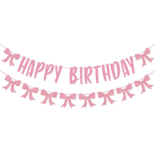 Pink Coquette Happy Birthday Banner Pink
