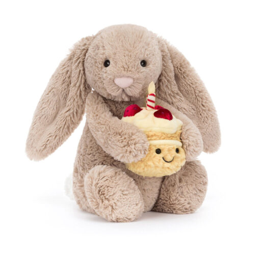 Jellycat Bashful Beige Bunny 'Birthday' - 31cm Medium