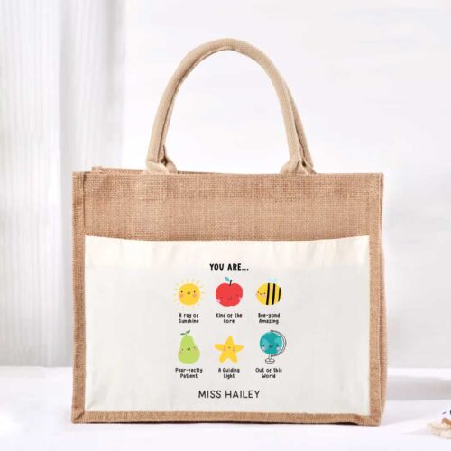 Large Jute Bag with White Pocket - You Are Amazing Design