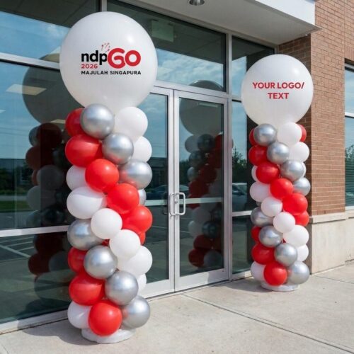 NDP White Balloons Column - Customised 3 feet Giant Balloon Column - NDP Colors Theme x 2