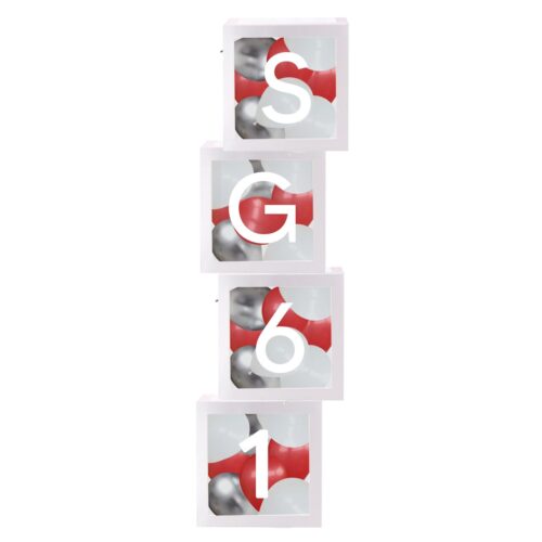 Letter Balloons Boxes set - "SG61" with mini balloons in Red, White and Chrome Silver