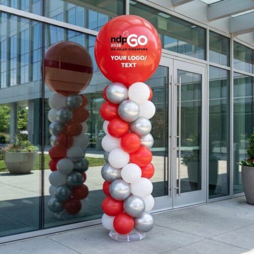 NDP Balloons Column - Customised 3 feet Giant Balloon Column - NDP Colors Theme red, white, chrome silver