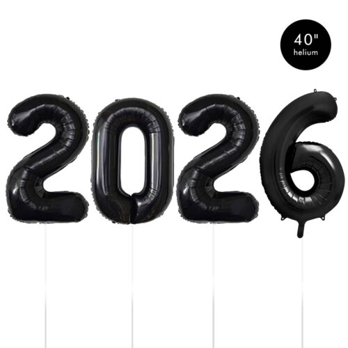 2026 Happy New Year 40 inch Giant Foil Helium Inflated Balloons - BLACK