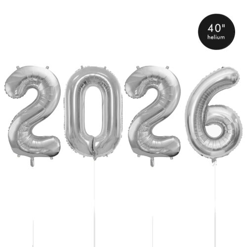 2026 Happy New Year 40 inch Giant Foil Helium Inflated Balloons - Silver