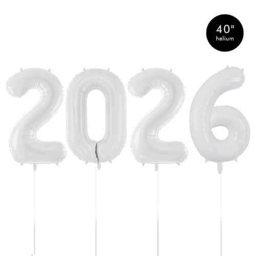 2026 Happy New Year 40 inch Giant Foil Helium Inflated Balloons - WHITE