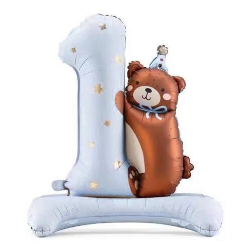 Baby Shower Balloon Baby Boy, number 1 with bear standing balloon