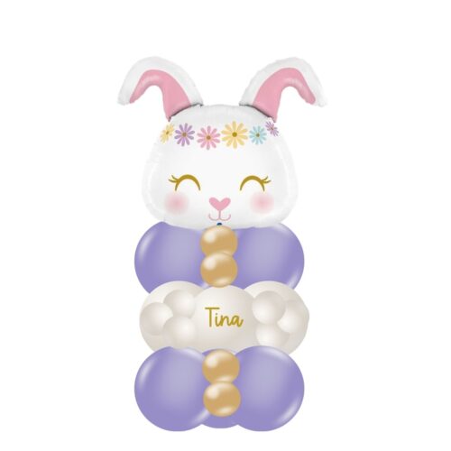 '[Custom Name] Floppy Eared Bunny Balloons Stack - Lilac