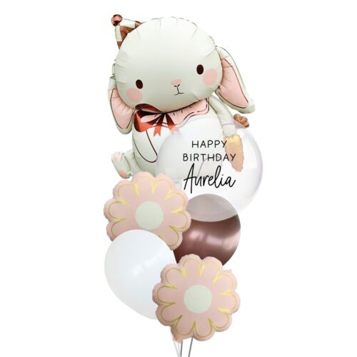 Bunny with Custom Bobo Balloons Bouquet