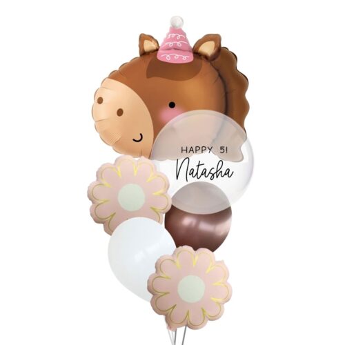 Farm Theme Horse Foil with Custom Bobo Balloons Bouquet
