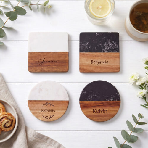 Personalised Marble & Acacia Wood Coaster