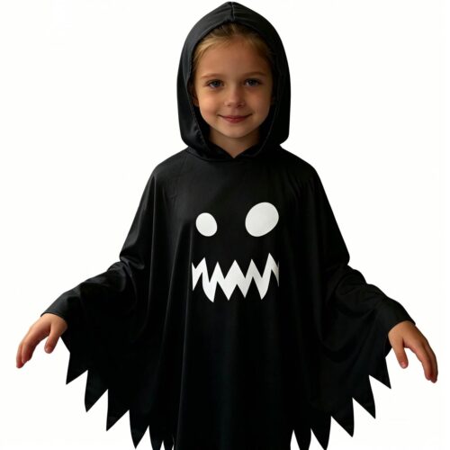 Kids’ Black Ghost Hooded Cape – Halloween Costume