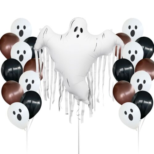 Ghost with Tassels Foil Balloon with 2 x Screaming Ghosts 10pcs Balloons Bouquets (21-piece)