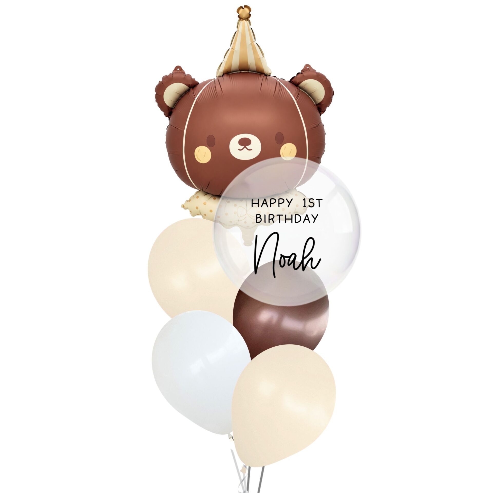 Baby Bear Helium Balloon Bouquet with Bobo Balloon (6 pcs set)