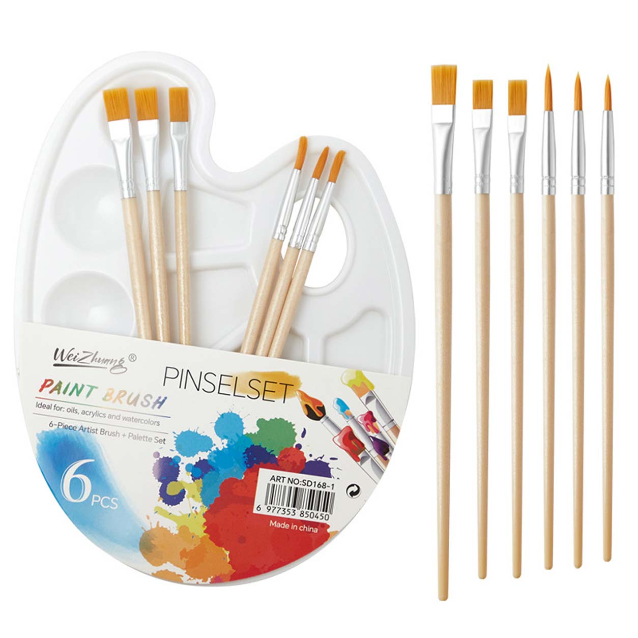 6-Piece Paint Brush Set with Palette | Kids’ DIY Crafts