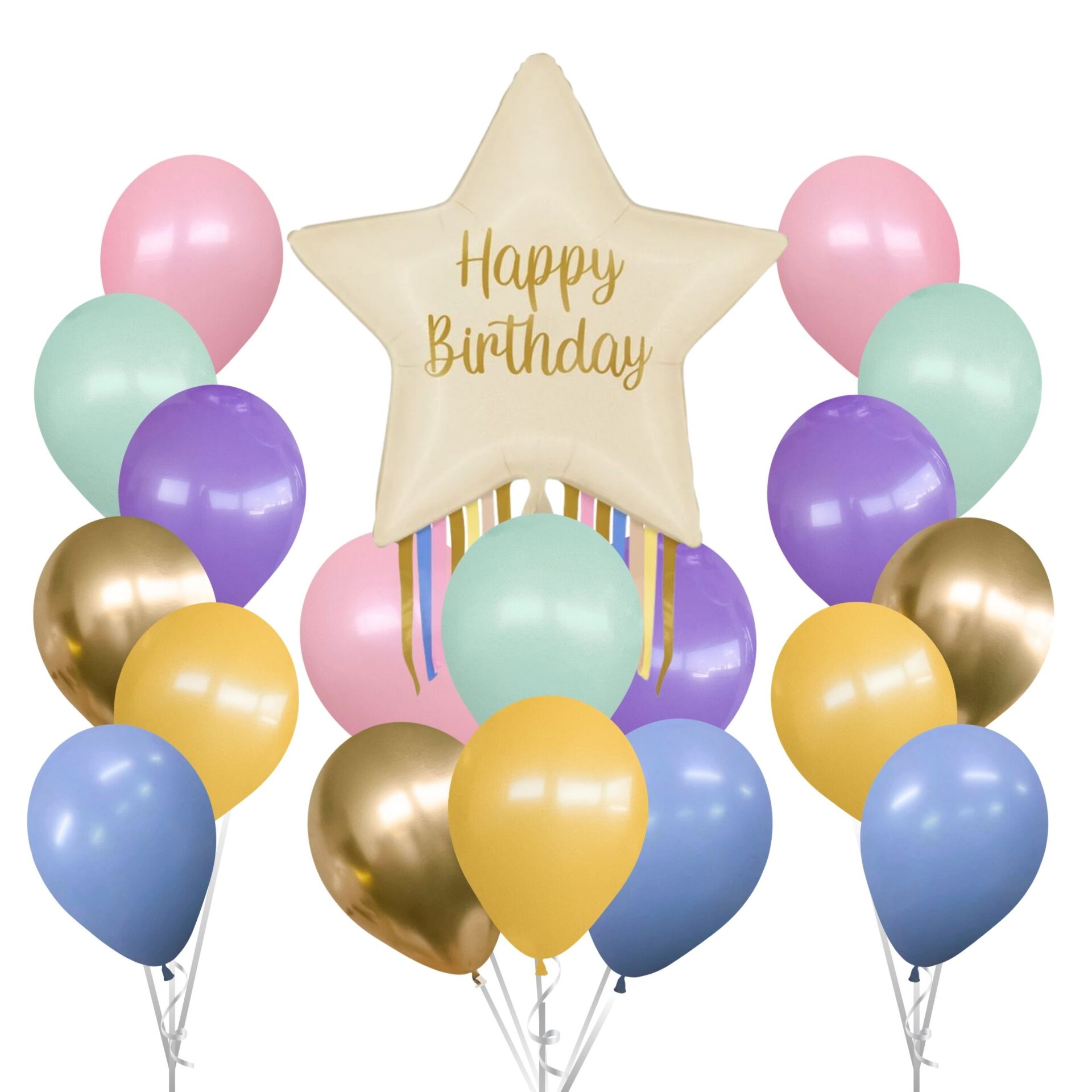 Happy Birthday Star Shaped Balloon Bouquet (19 pcs set)
