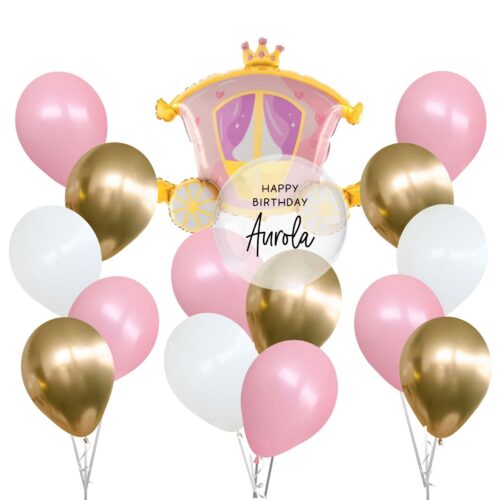 Pink Carriage Balloon Bouquet with Bobo Balloon (16 pcs set)