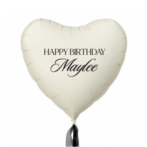Giant heart foil balloon - cream with black ribbon 30"