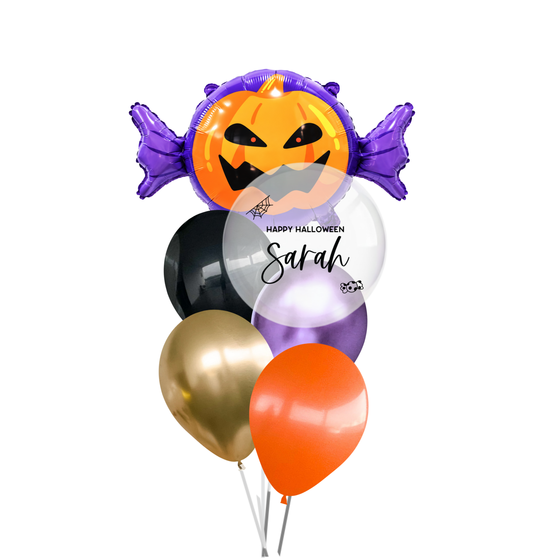 Pumpkin Candy with Custom Bobo Balloons Bouquet (6-piece)