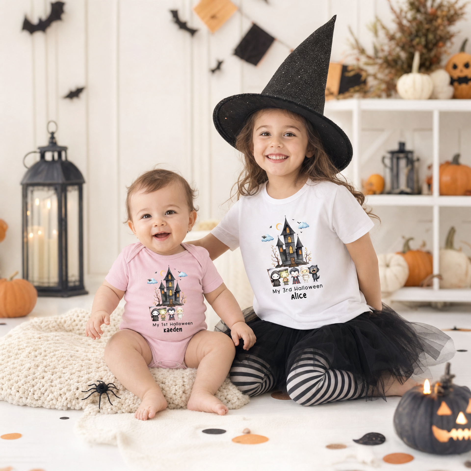 Personalised Kids Halloween T-Shirt & Baby Romper – Mini Monsters Halloween Design