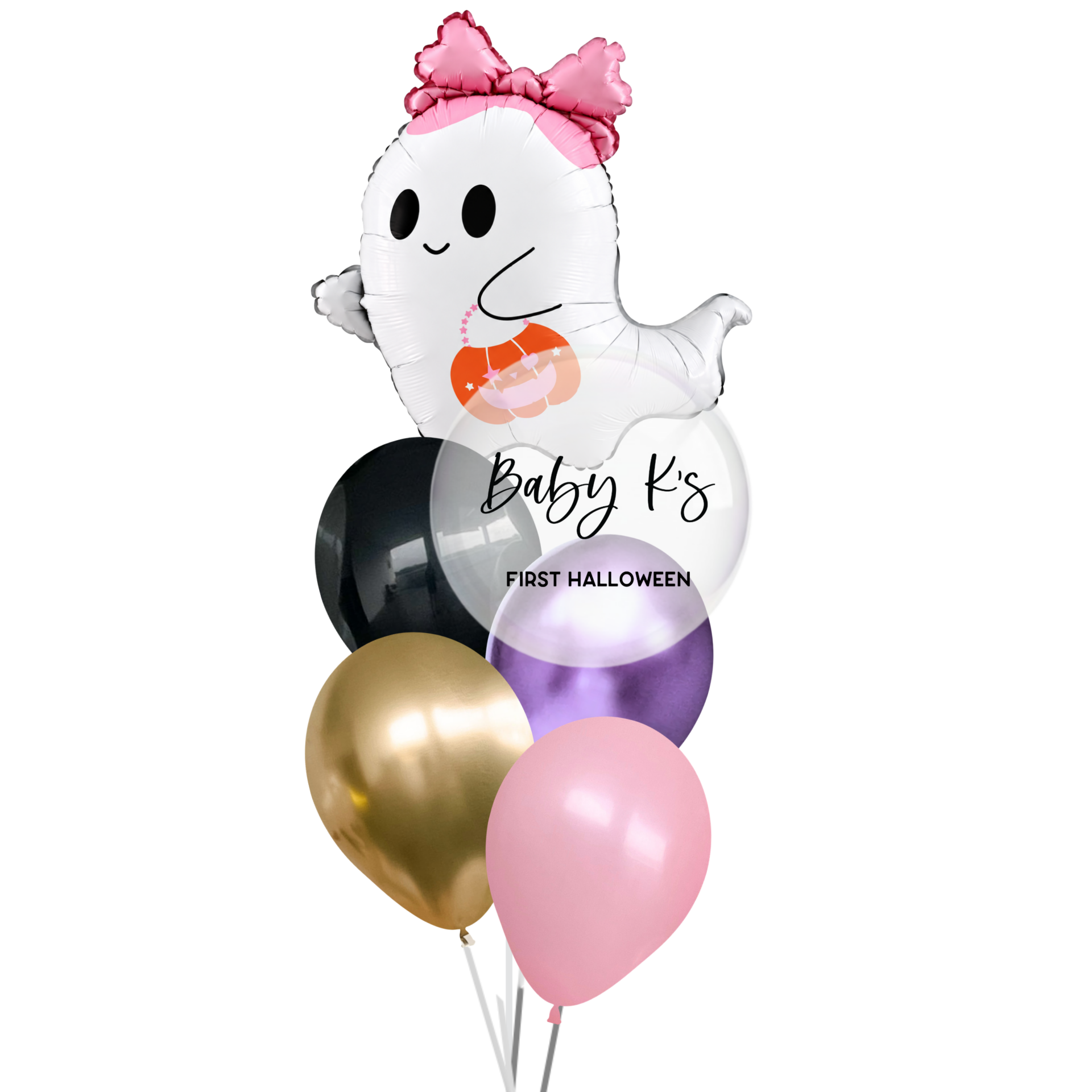 Ghost Ribbon with Custom Bobo Balloons Bouquet (6-piece)