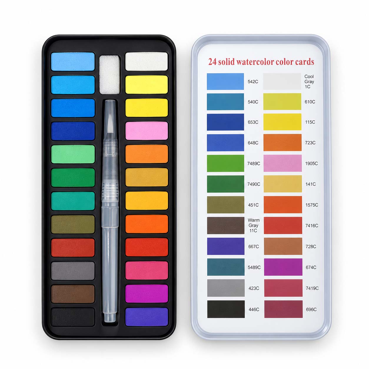 24 Colour Solid Watercolour Paint Set with Water Brush | DIY Art & Crafts
