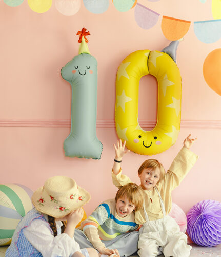 [40 Inch Number Foil Helium Balloons] - Colourful Number Foil with Party Hats Design
